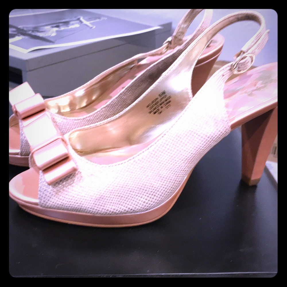 Pink bow tie peep toe heels